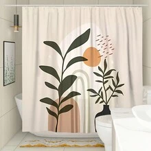 1片花卉夕陽褐色淋浴簾boho抽象聚酯纖維182x182cm/72x72inch防水淋浴簾,附12個掛鉤,適用於浴室裝飾和禮物贈送 - 棕色 - 查看 2