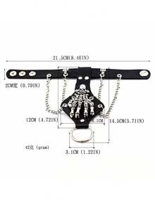 1 件裝男士黑色龐克風格骷髏和鉚釘裝飾哥德嘻哈手鍊適合派對 - 黑色 - 查看 6