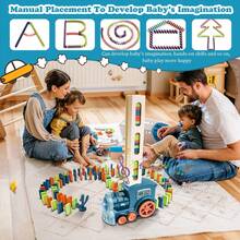 Domino & Electric Mini Train, Automatic Placement Of Dominoes And Blocks, Automatic Release Of Electric Mini Train - Multicolor - View 3