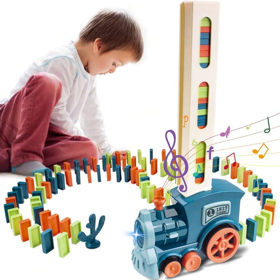 Domino & Electric Mini Train, Automatic Placement Of Dominoes And Blocks, Automatic Release Of Electric Mini Train - Multicolor - View 1