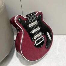 Guitar Shaped Women's Shoulder Bag, Fashionable Crossbody Handbag For Evening Party - Burgundy - View 5