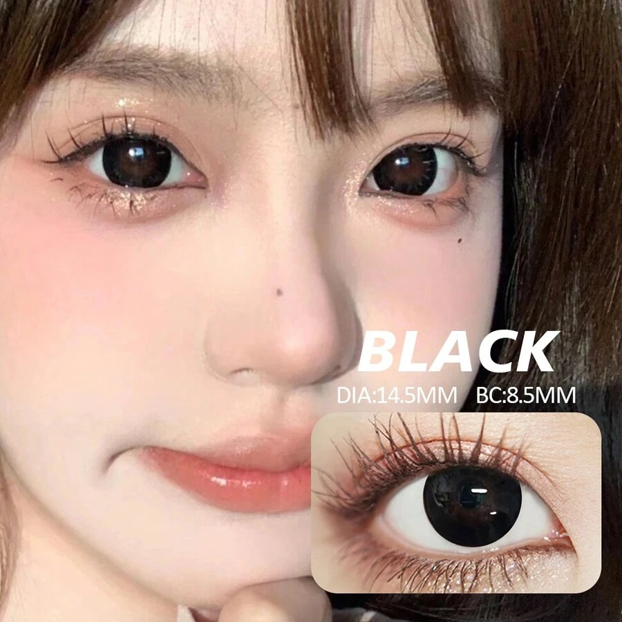 1對彩色隱形眼鏡黑色隱形眼鏡14.5mm軟性鏡片,6個月使用時間 - Big 黑 - 查看 1