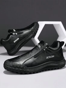 Men's Casual Sports Shoes Outdoor Leather Shoes Fashion Zipper Low-Top Ankle Boots Waterproof Youth Versatile Loafers Waterproof Non-Slip Casual Sneakers