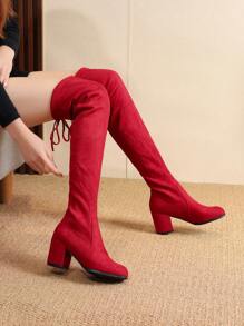 Over-The-Knee Boots Women's Long Boots Autumn Winter New Knight Boots Women Shoes Shoes Elastic High Tube Boots - Red - View 5