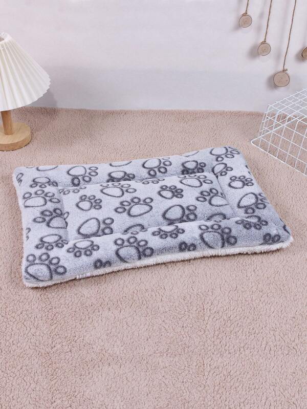 1 pieza Alfombra acolchada reversible de peluche grueso con estampado de patas de perro, adecuada para gatos y perros pequeños/medianos, colchón para dormir de 4 estaciones con respaldo cálido blanco
