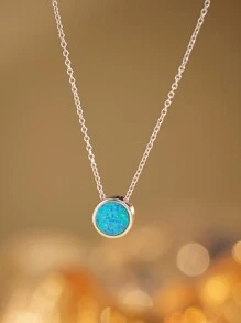 1pc 925 Silver Minimalist Geometric Shape (Square/Round/Heart/Teardrop) Australian Opal Pendant Necklace