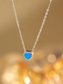 1pc 925 Silver Minimalist Geometric Shape (Square/Round/Heart/Teardrop) Australian Opal Pendant Necklace