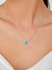1pc 925 Silver Minimalist Geometric Shape (Square/Round/Heart/Teardrop) Australian Opal Pendant Necklace