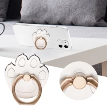 360° Rotatable Metallic Cat Paw Shaped Finger Ring Phone Holder - Silver - View 2
