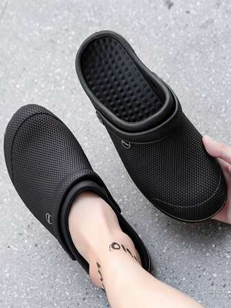 Men's Waterproof Anti-Splash Thick Sole Slip-On Casual Sandals With Textured Pattern, Peep Toe