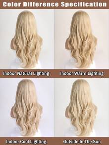 28-Inch Natural Golden Wavy Long Synthetic Fiber Hair With Center Parting Bangs, Fashionable Women's Synthetic Wig Suitable For Daily Wear, Halloween Costumes, Parties, Weddings, Birthdays, Nightclubs And Dance Parties - Gold - View 6