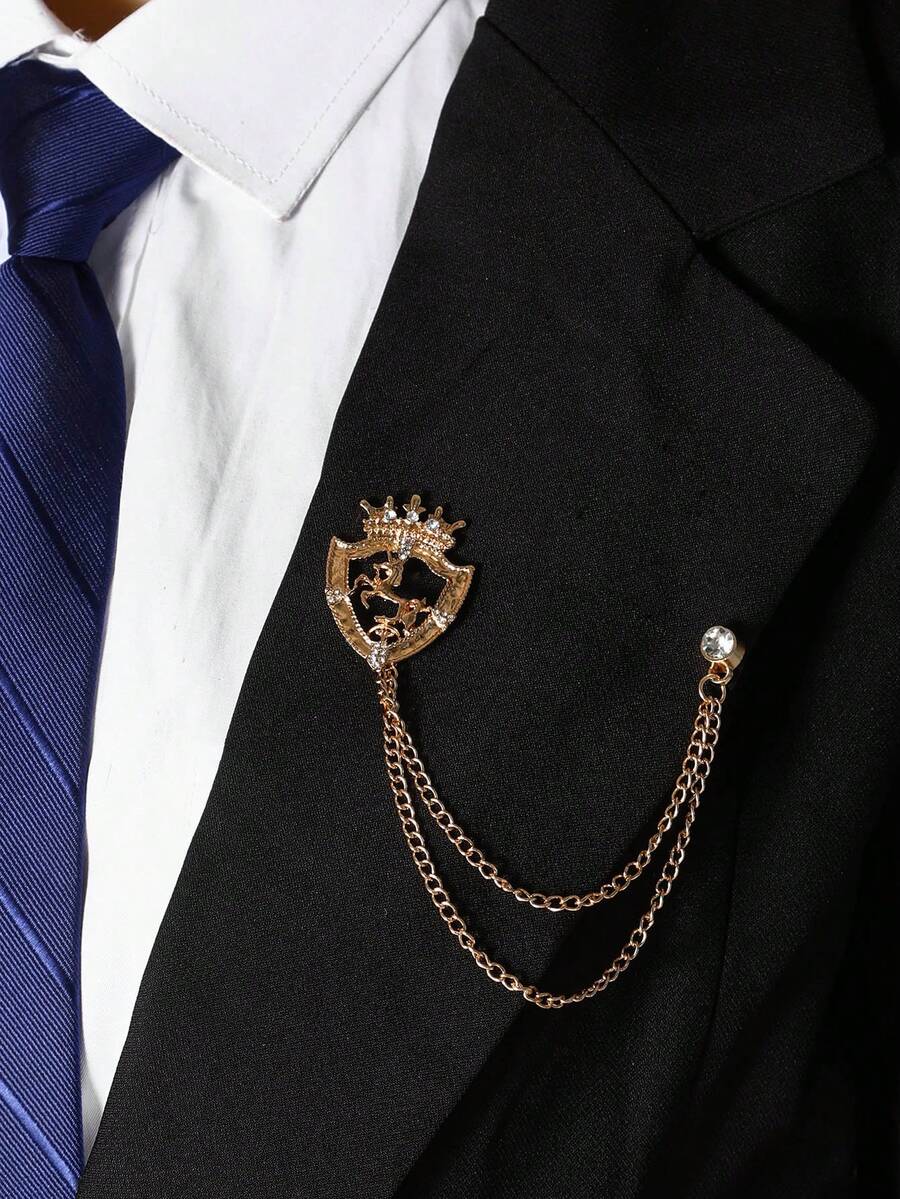 1入歐美時尚簡約風格飛馬領扣別針皇冠徽章襯衫領鏈 - 金色 - 查看 1
