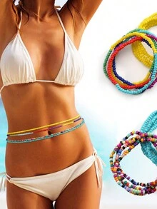 多入組隨機混彩流行波西米亞彩虹亞克力珠鏈身體飾品腹部鏈,女性禮物 - 彩色 - 查看 2