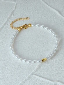 1 件 925 純銀精緻珍珠手鍊 18k 鍍金 Aaaaa 品質簡約珠寶女士日常佩戴婚禮派對訂婚週年紀念日情人節 - 金色 - 查看 3