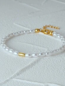 1 件 925 純銀精緻珍珠手鍊 18k 鍍金 Aaaaa 品質簡約珠寶女士日常佩戴婚禮派對訂婚週年紀念日情人節 - 金色 - 查看 4