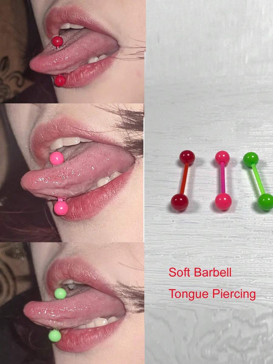 1支柔軟的啞鈴舌環,彩色柔性舌頭珠寶,適合康復期14g 長度16mm - 軟桿槓鈴 - 查看 1