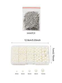 780顆5種不帶孔的米白色珠子,優雅的光澤配有1000顆珍珠鉚釘扣,適用於手工藝,diy,花瓶裝飾,婚禮,生日派對,家居裝飾(4mm,5mm,6mm,8mm,10mm) - 乳白色 - 查看 2