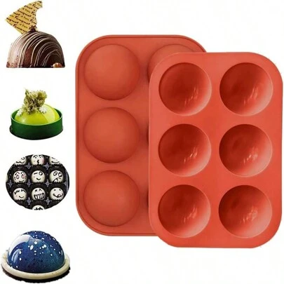 1/2pcs/Set 6-Cavity Half Sphere Silicone Cake Molds, Non-Stick, High-Temperature Resistance, Easy-Clean Bakeware For Making Hot Chocolate Bombs, Cakes, Jellies, Dome Mousses, 7.68*5.31 Inches