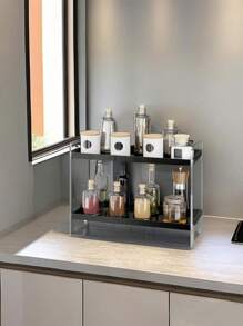 1pc Acrylic Storage Shelf For Bathroom Vanity, Makeup, Perfume & Skin Care, Kitchen Condiments Rack - Clear - View 3