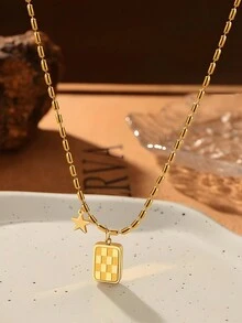 1個18k黃金蝴蝶&時鐘&星形吊墜,時尚鈦鋼禮盒包裝項鍊,適合日常佩戴,情人節,嘉年華,母親節的女性禮物 - 星星 - 查看 1