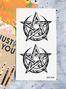 1張涼爽逼真的3d素描風格臨時紋身貼紙男女適用,月亮和星星圖案,防水假紋身,友誼情侶禮物,持續2-5天,可遮蓋疤痕,適用於手臂手腕肩膀腿腰頸手等部位 - 黑色 - 查看 7