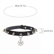 New Rivets Punk PU Leather Necklaces Pendant Five Star Black Goth Choker Necklace For Women Man Jewelry Best Gift - Black - View 5
