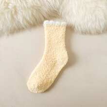 兒童厚款保暖珊瑚絨睡眠襪,有防滑底,中筒高,適用於冬季男女童和寶寶 - 黃色 - 查看 1