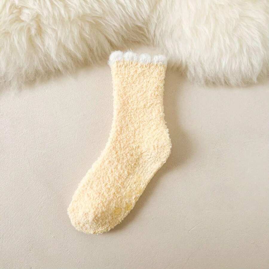 兒童厚款保暖珊瑚絨睡眠襪,有防滑底,中筒高,適用於冬季男女童和寶寶 - 黃色 - 查看 1