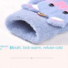 1pair Knitted Gloves With Half Finger Cute Cartoon Thickened Flap To Keep Warm In Autumn And Winter - Pink - View 3