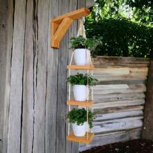 Floreira de madeira Jardim vertical Suporte de madeira para plantas Horta vertical Suporte de parede Floreira suspensa Plantas Paisagismo Jardins verticais Horta suspensa Suporte para vaso de planta Jardins vertical Suportes para planta Mão francesa de madeira Suporte para pendurar plantas - Verniz - Visão 4