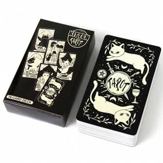 78 piezas Cartas de Tarot de Gatitos Lindos, Juego de Adivinación, Adecuado para Fiestas de Adultos, Aplicable para Halloween, Navidad, Acción de Gracias y Otras Ocasiones