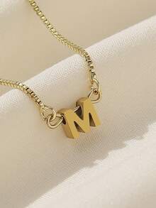 1pc Fashionable Minimalist English Letter Pendant Necklace - Gold - View 11