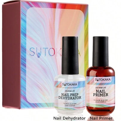 Bộ 2 lọ 15ml sơn gel móng tay, dung dịch làm khô và lót móng không chứa axit, chuẩn bị móng tự nhiên, làm khô và kết dính móng, lớp lót khô tự nhiên, độ bám dính vượt trội, dụng cụ làm móng chuyên nghiệp, bộ quà tặng làm móng cho phụ nữ.