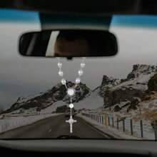 1pc Car Rearview Mirror Pendant Decoration Cross Auto  Car Hanging Accessories Add A Touch Of Elegance ToYour Car's Interior - Silver - View 3