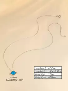1pc Simple & Personalized 925 Silver Aquamarine/Opal/Epoxy Geometric Pendant Necklace In Square/Circle/Heart/Drop Shape - White - View 9