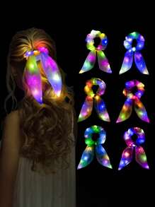 2 件随机 LED 发光兔耳头带，适合女士，彩色纱线头带，具有多种灯光模式，适合圣诞节、派对和霓虹灯活动，发光派对装饰，荧光棒发带，女士狂欢节头带，适合霓虹灯派对、圣诞节 - 彩色 - 查看 1