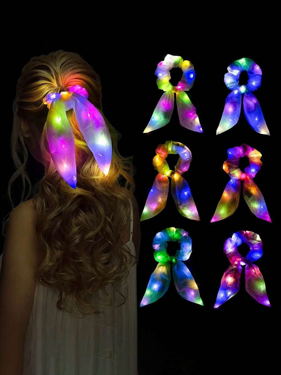 2 件随机 LED 发光兔耳头带，适合女士，彩色纱线头带，具有多种灯光模式，适合圣诞节、派对和霓虹灯活动，发光派对装饰，荧光棒发带，女士狂欢节头带，适合霓虹灯派对、圣诞节 - 彩色 - 查看 1