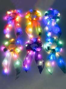 2 件随机 LED 发光兔耳头带，适合女士，彩色纱线头带，具有多种灯光模式，适合圣诞节、派对和霓虹灯活动，发光派对装饰，荧光棒发带，女士狂欢节头带，适合霓虹灯派对、圣诞节 - 彩色 - 查看 3