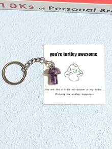 1入天然水晶黑曜石可愛的蘑菇情感連結鑰匙扣附加物包掛坠,精美禮物,情感鼓勵和支持卡禮物,良好的祝福和感激卡禮物,可作為假日禮物,慶祝情人節的禮物,你就像我心裡的一個小蘑菇,給我帶來無盡的快樂 - 淡紫色 - 查看 2