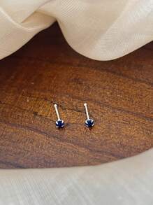 2pcs Couples' Luxury & Small & Exquisite & Simple & High-Grade & Fashionable 925 Silver Rainbow Diamond Anti-Snoring Ear Studs With Stoppers - Royal Blue - View 8