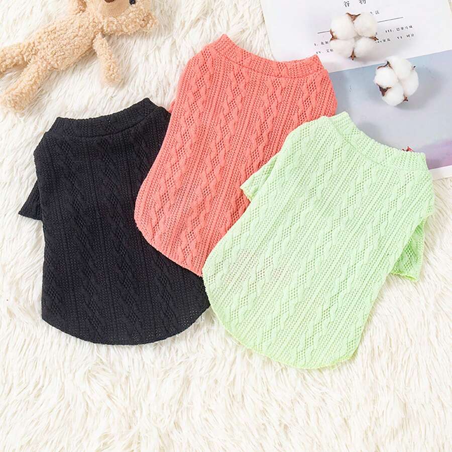 1pc Pet Clothes For Dogs & Cats, Autumn & Winter Solid Color Knitted Sweater, Teddy, Corgi - Green - View 1