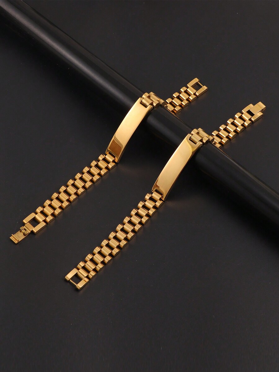 Customizable Bracelet With Engravable Plate For Name Or Slogan