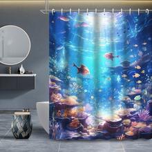 Creative Artistic Underwater World Printed Shower Curtain, Durable & Waterproof & Odorless, Ideal For Bathroom Decor, Featuring Tropical Fish Coral Seashell Design, 1pc, 72x72 Inches (183x183 Cm) With 12 Hooks - Multicolor - View 5
