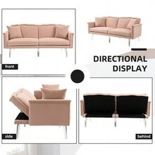 HOMEFUN Couches For Living Room Mid Century Modern Velvet Love Seats Sofa With 2 Pillows Loveseat Armrest For Bedroom Apartment Home Office - 粉色 - 查看 4