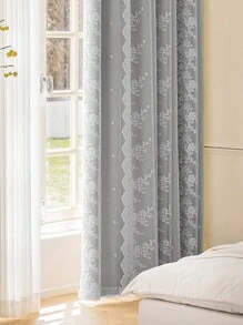 1片灰色雙層窗簾,附帶花邊花紋和透明薄紗簾,用於阻擋光線,保溫裝飾家居。適用於女孩房,兒童房,客廳,臥室等等。 - 灰色 - 查看 3
