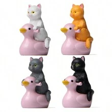 1pc Water Play Series Pink Sitting Cat & Duck Mini Landscape Gardening Decoration Toy - Black - View 3