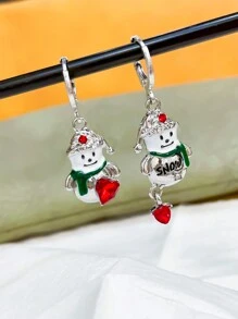 1pair Asymmetrical Zinc Alloy Rhinestone Decor Dangle Earrings With Colored Snowman & Santa Clause Shaped Pendants For Women'S Christmas Jewellery - Multicolor - View 1