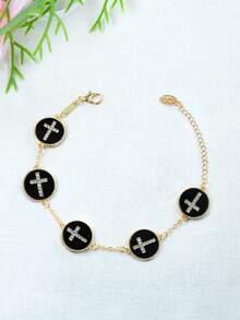 1條雙面鋯石圓形女士手鐲 - 黑色 - 查看 1