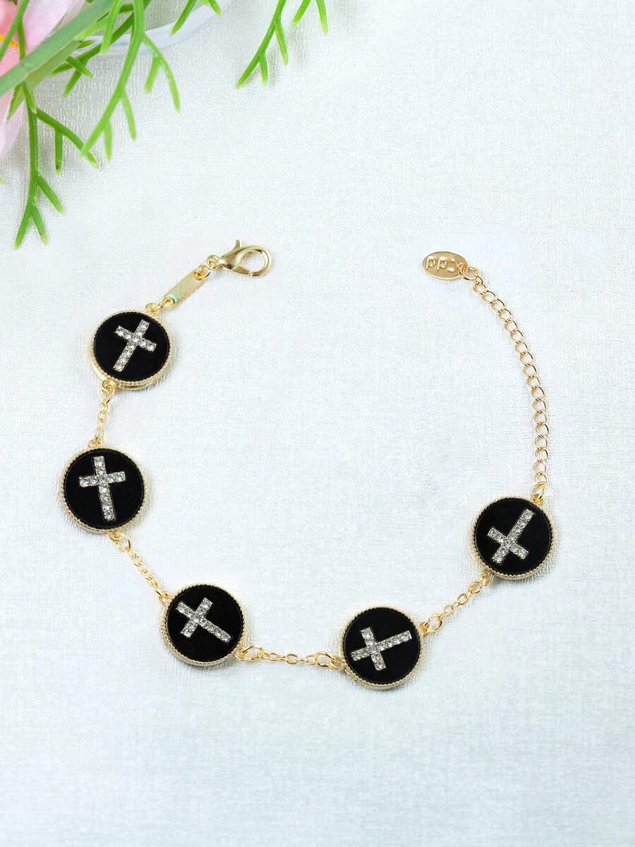 1條雙面鋯石圓形女士手鐲 - 黑色 - 查看 1