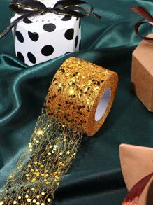 1 Roll Of Onion Flower Design Mesh Ribbon - Gold - Gold - View 1